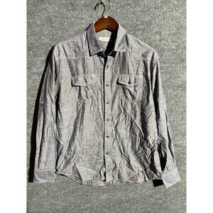 James Campbell Shirt Mens Medium Gray Chambray Snap Button Long Sleeve Casual